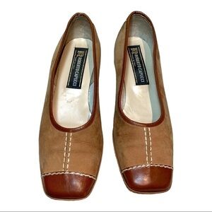 ROBERTO Capucci Made Italy Vintage 2 Tone Brown Suede Leather Wedge Shoes Sz 6.5